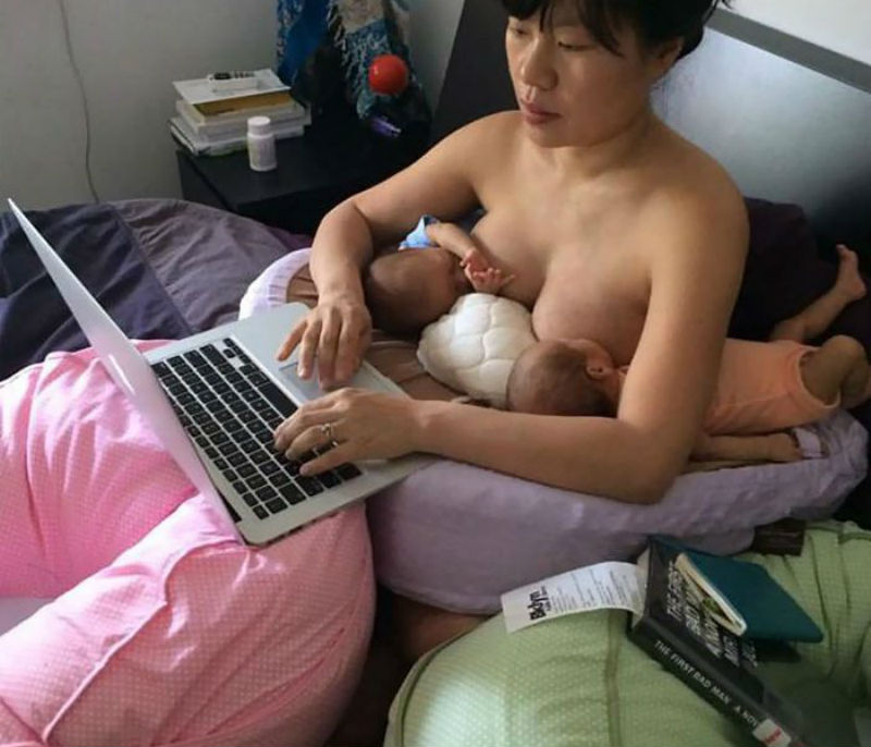 mom-breastfeeding-twins-laptop-motherhood-career-hein-koh-2-700x600